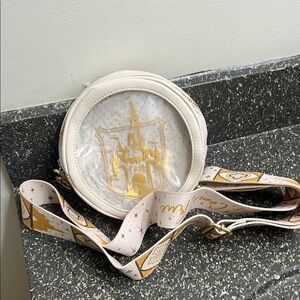 Cream and Gold Round Crossbody Bag for Disney Pins